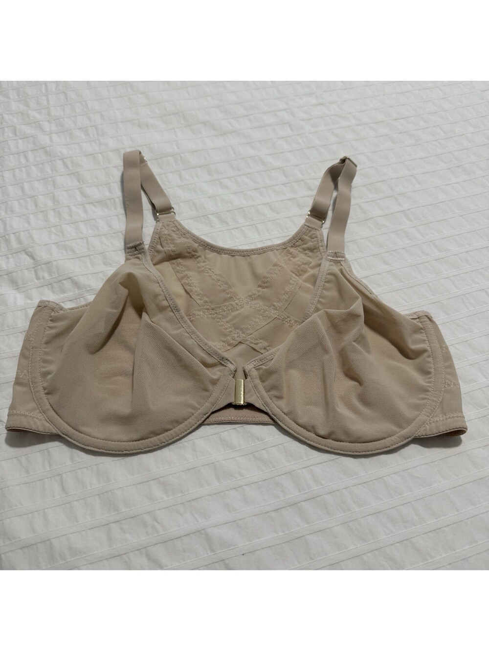 Delimira Front Closure Racerback Bra 34D Unlined Sheer Mesh SM2917 Beige Nude